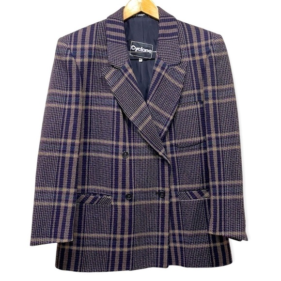 Vintage Plaid Double Breasted Wool Blend Blazer Size 10 - Picture 1 of 7